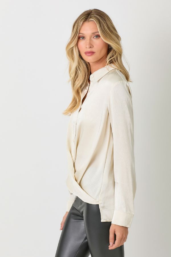 CRINKLE SATIN TWIST FRONT BLOUSE