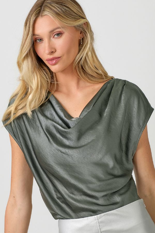 SATIN COWL NECK TOP