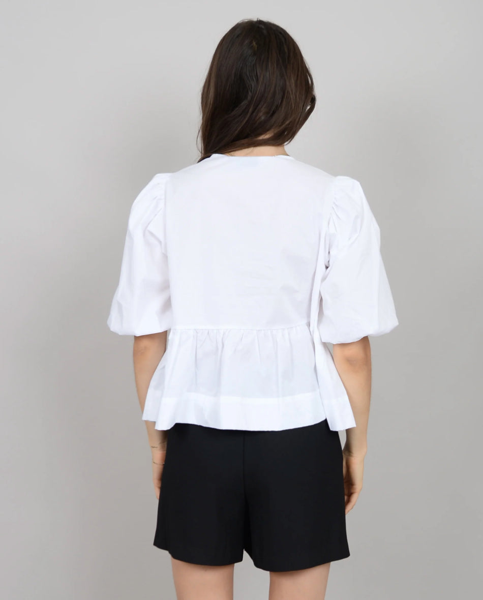 TALLY PUFF SLEEVE FRONT TIE PEPLUM TOP