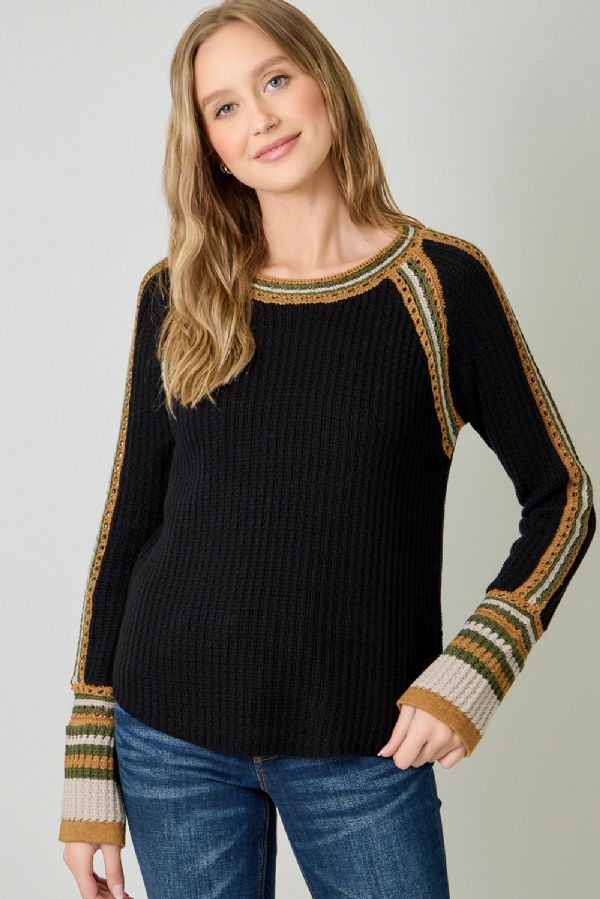 Raglan Sleeve Crochet Detail Top