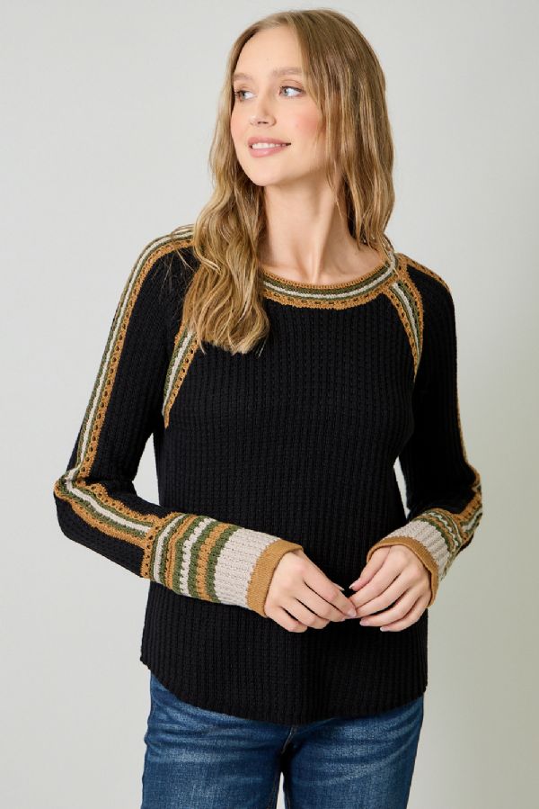 Raglan Sleeve Crochet Detail Top