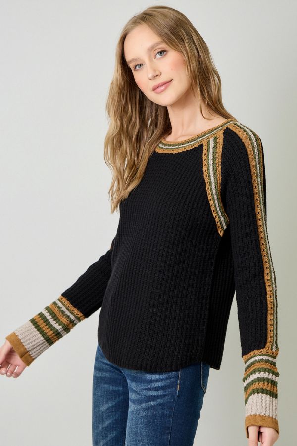 Raglan Sleeve Crochet Detail Top