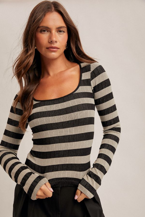Long Sleeve Seamless Stripe Top