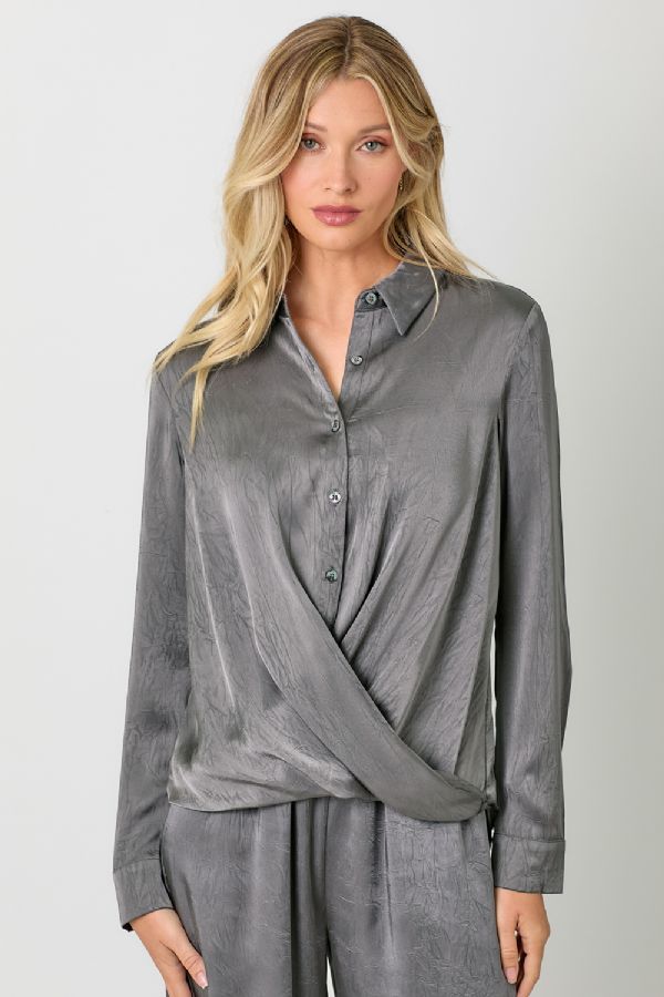 CRINKLE SATIN TWIST FRONT BLOUSE