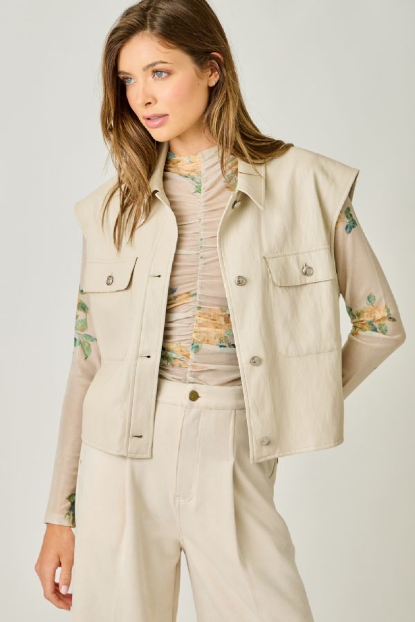 Faux Leather Vest - Oatmeal