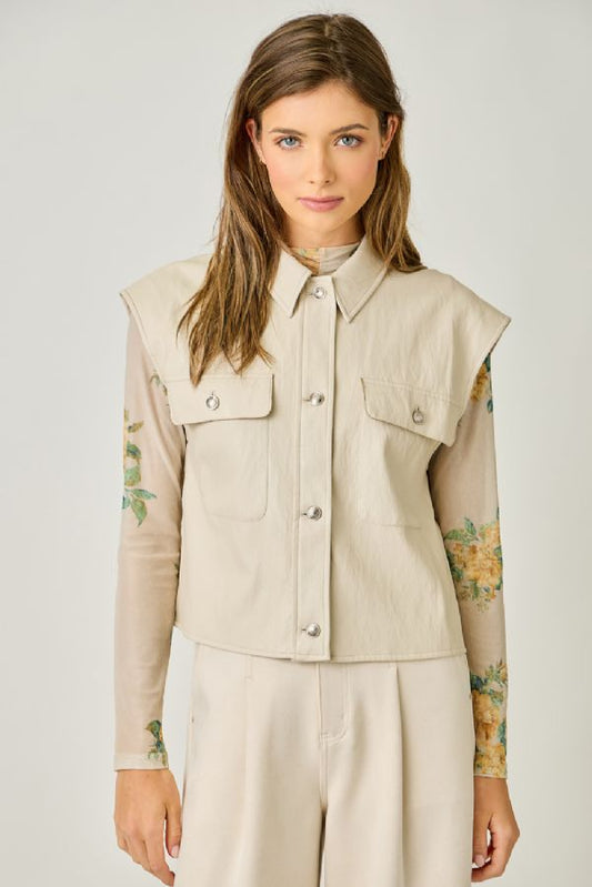 Faux Leather Vest - Oatmeal