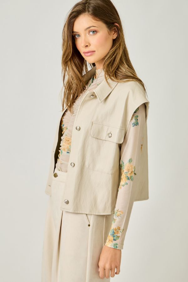 Faux Leather Vest - Oatmeal