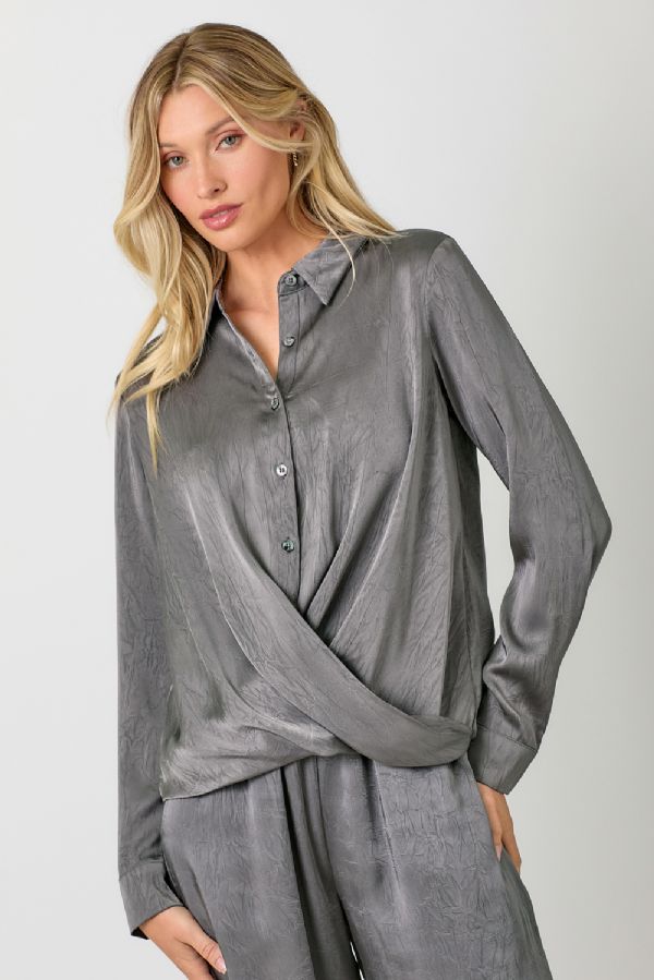 CRINKLE SATIN TWIST FRONT BLOUSE