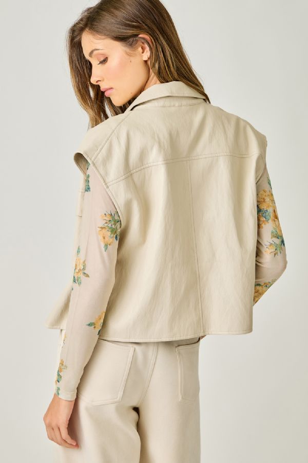 Faux Leather Vest - Oatmeal