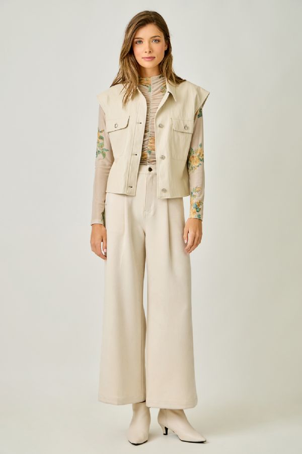 Faux Leather Vest - Oatmeal