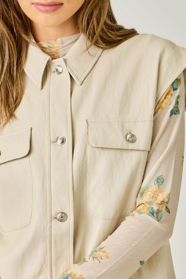 Faux Leather Vest - Oatmeal