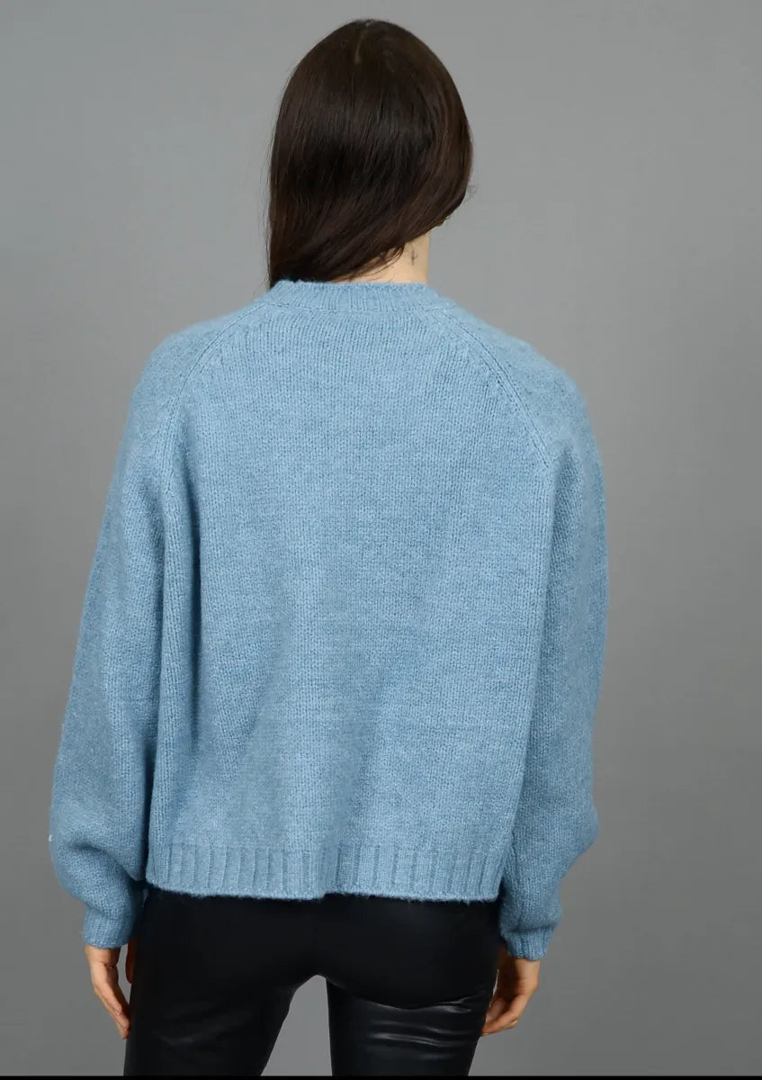 BRUNHILDE LONG RAGLAN SLEEVE CREW NECK SWEATER - "SKI"