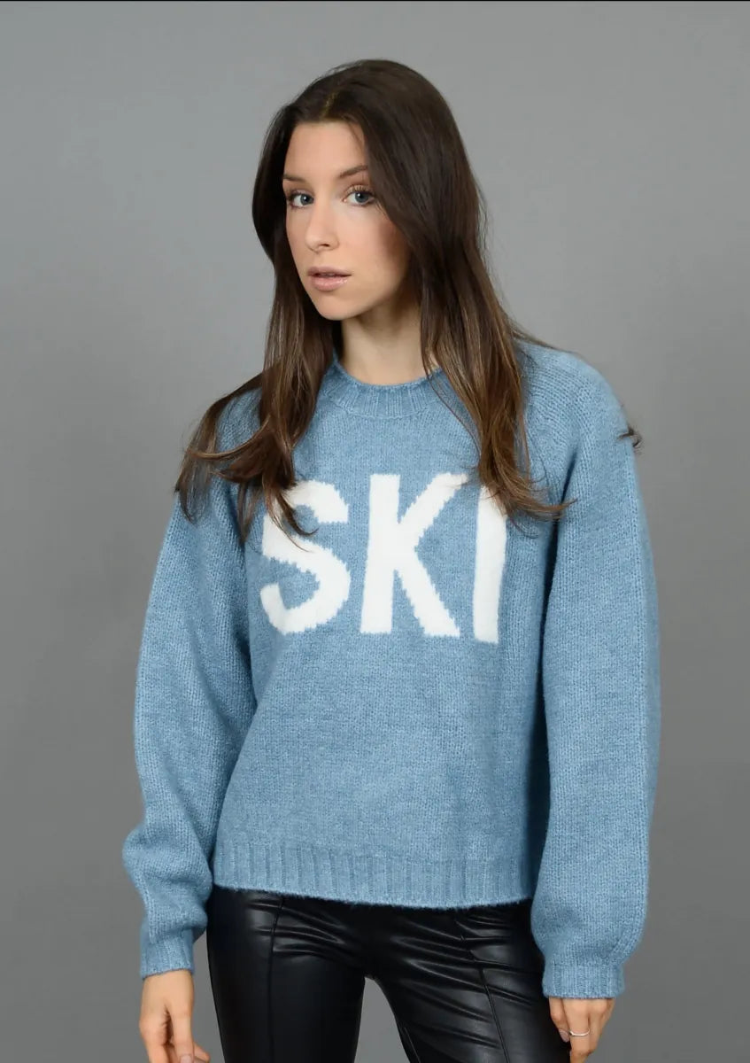 BRUNHILDE LONG RAGLAN SLEEVE CREW NECK SWEATER - "SKI"