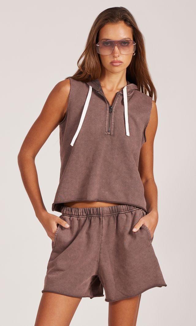 Slvless Half Zip Hoodie by bobi Los Angeles
