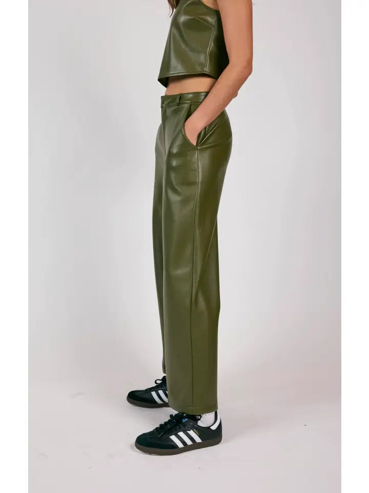 NEW ERA WIDE LEG FAUX LEATHER PANTS