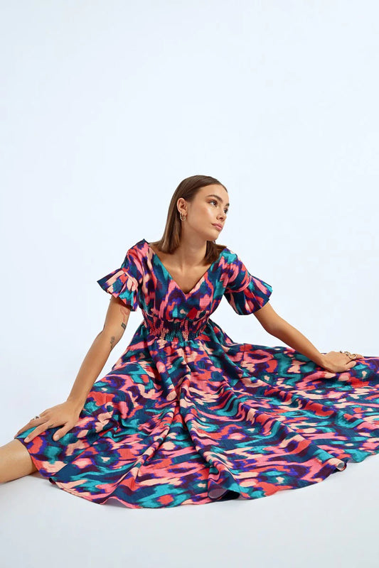 MULTI RUFFLE MIDI DRESS