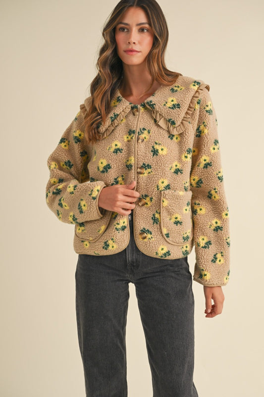 FLORAL PRINT SHERPA JACKET