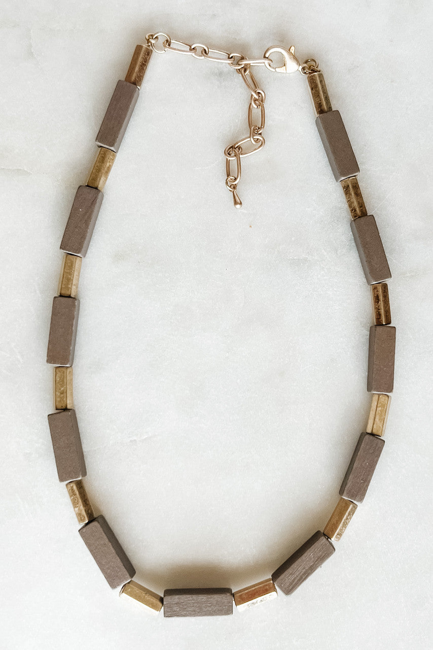 Wood & Worn Gold Bead Necklace