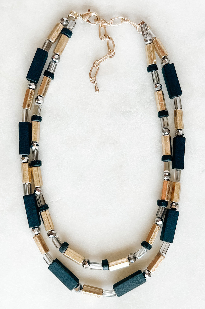 Two-Layer Wood & Worn Gold Necklace