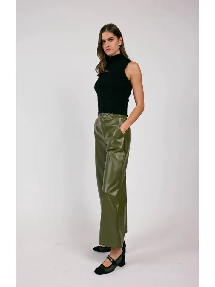 NEW ERA WIDE LEG FAUX LEATHER PANTS