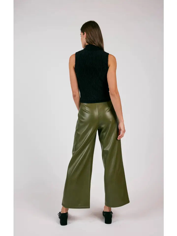 NEW ERA WIDE LEG FAUX LEATHER PANTS