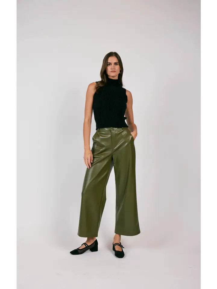 NEW ERA WIDE LEG FAUX LEATHER PANTS