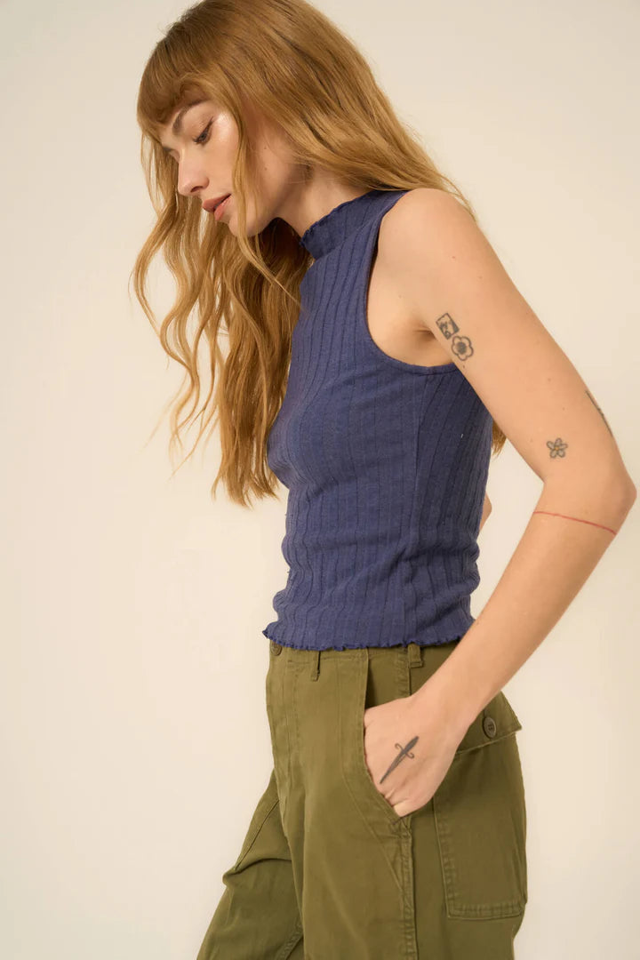 CHASING YOU FUNNEL NECK RIB TANK - RICH INDIGO