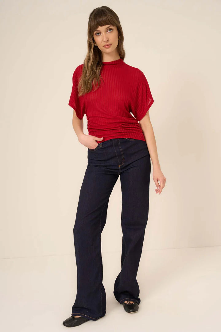 HOLLY FUNNEL NECK DOLMAN TEE - RED