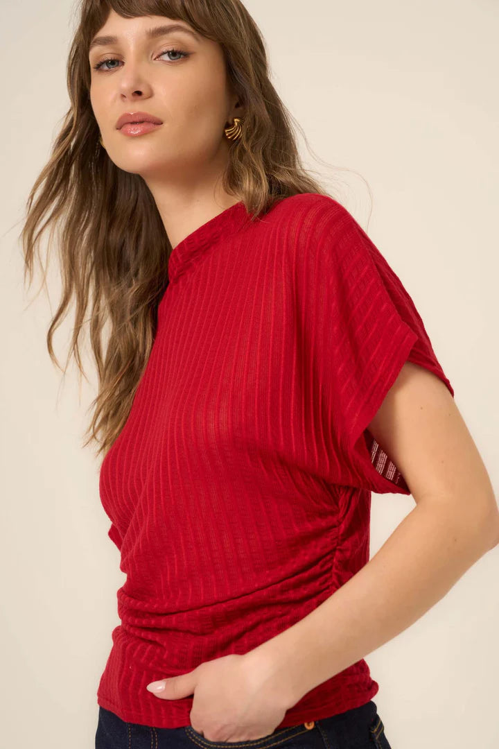 HOLLY FUNNEL NECK DOLMAN TEE - RED