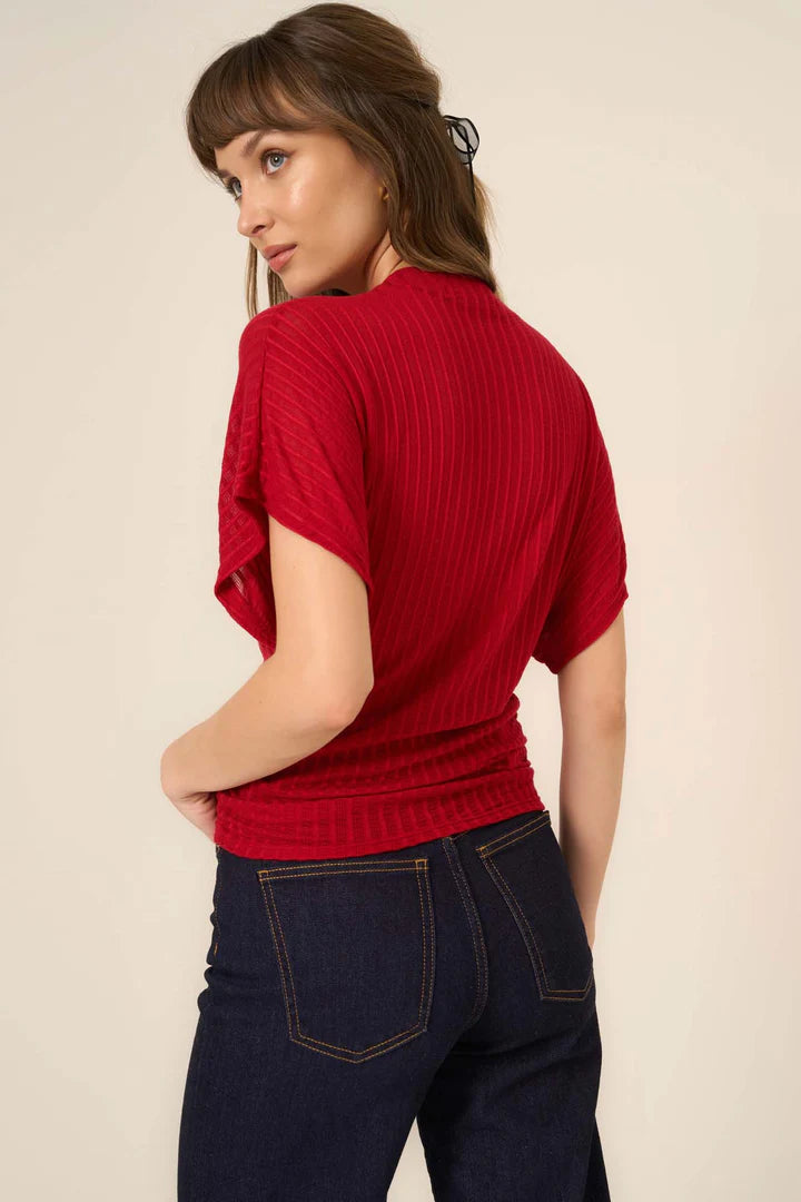 HOLLY FUNNEL NECK DOLMAN TEE - RED