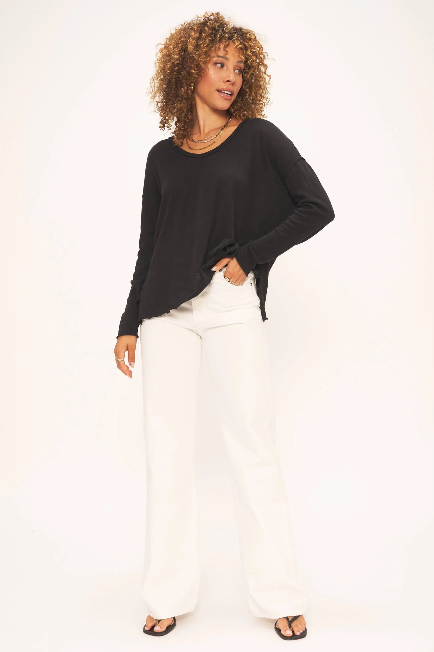Mae Textured Relaxed V-Neck Long Sleeve