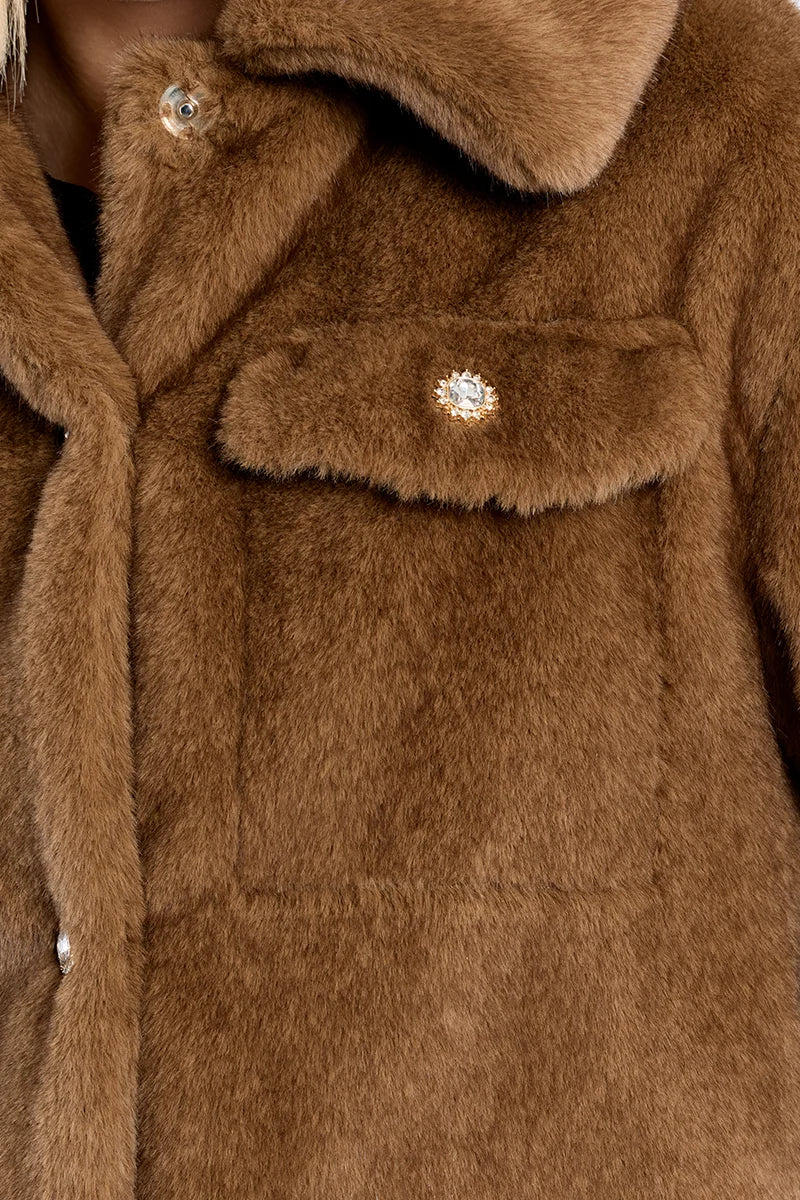 Faux Fur Jacket w/Crystal Snaps