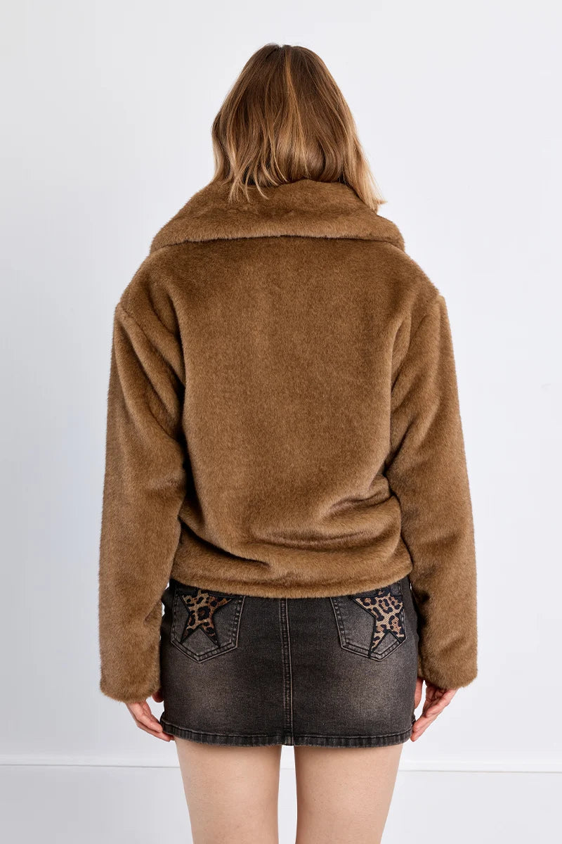Faux Fur Jacket w/Crystal Snaps
