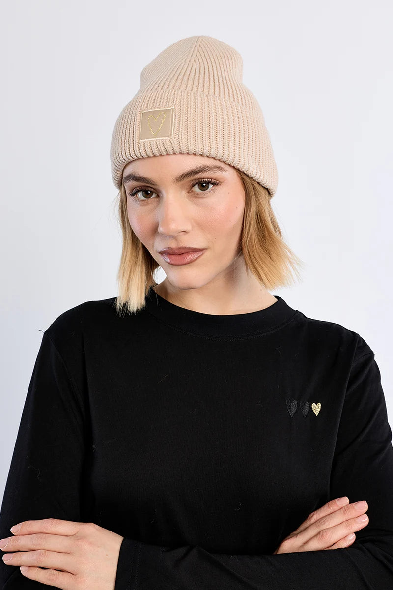 Heart Patch Ribbed Beanie