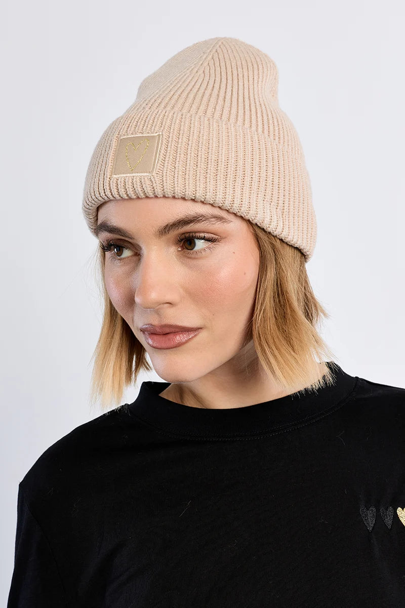 Heart Patch Ribbed Beanie