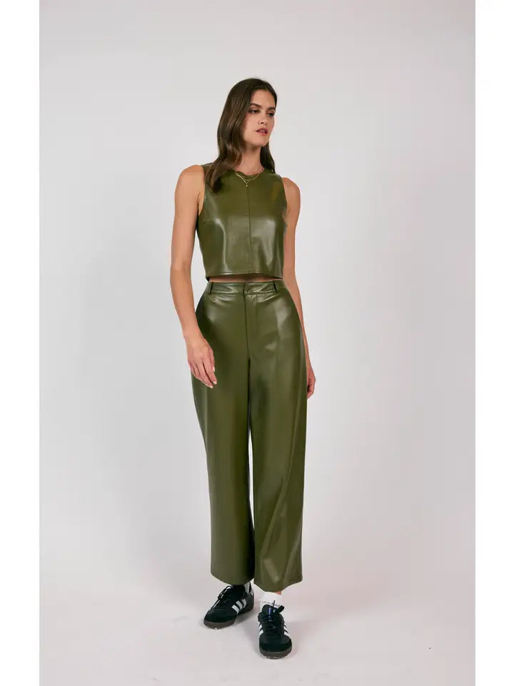 NEW ERA WIDE LEG FAUX LEATHER PANTS