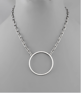 Hammered Circle Necklaces-Gold