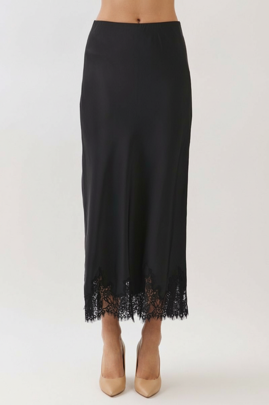 Lace Trim Satin Maxi Skirt