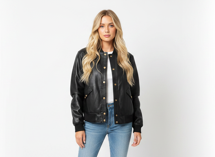 Button Front Faux Leather Jacket