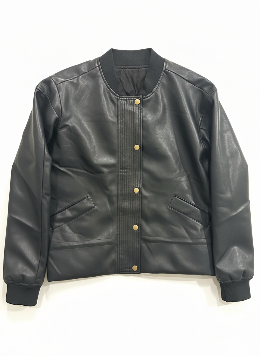 Button Front Faux Leather Jacket