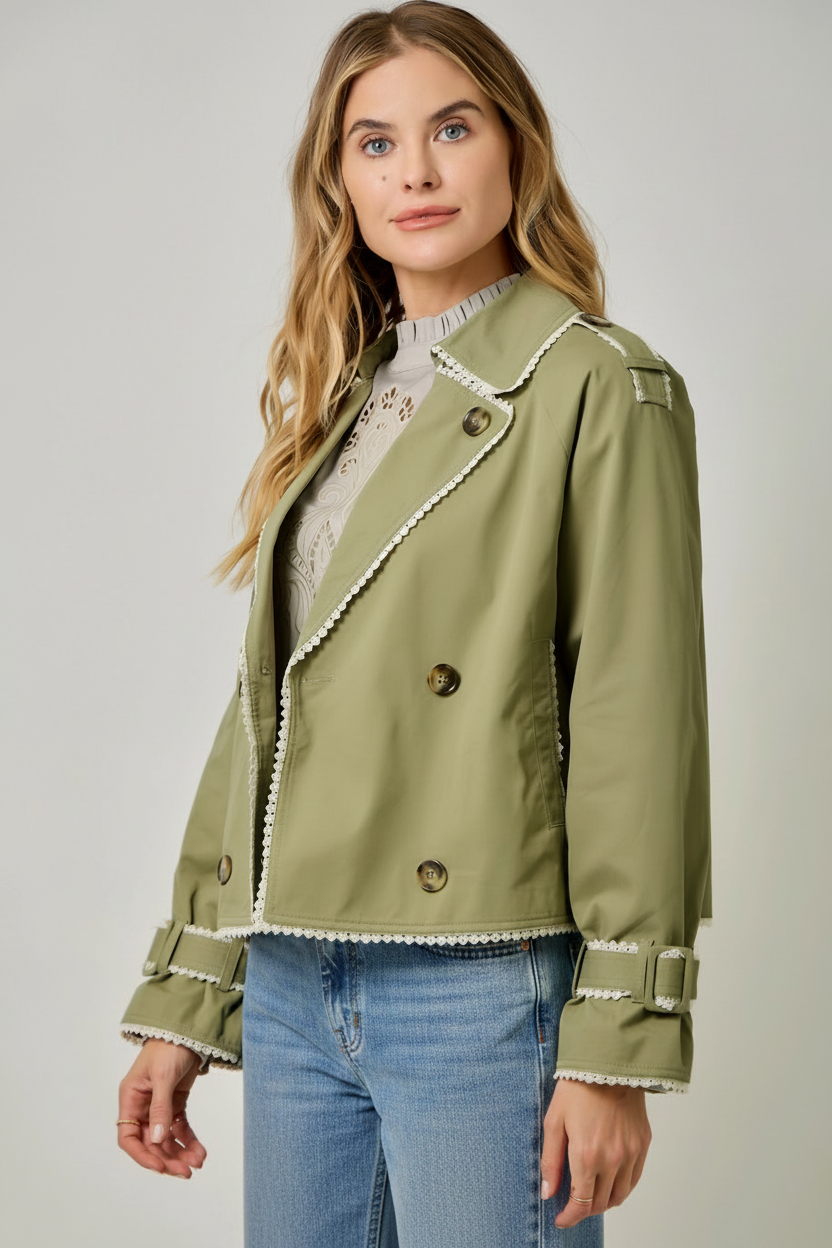 Lace Edge Short Trench Coat