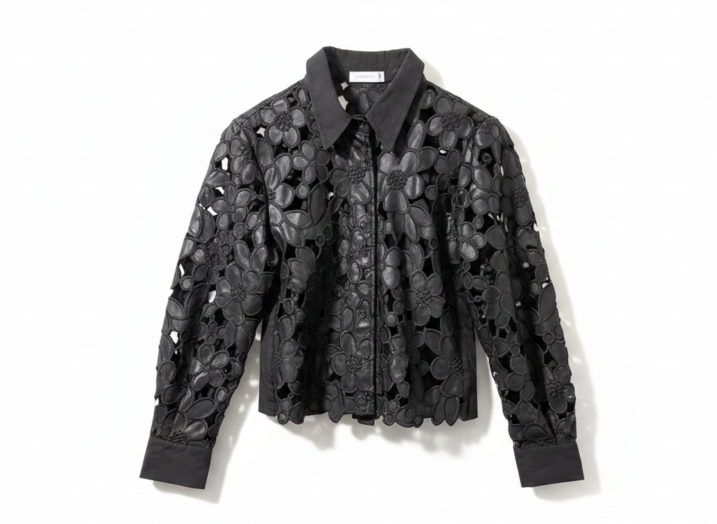 Hollow Out Floral Button Down Top