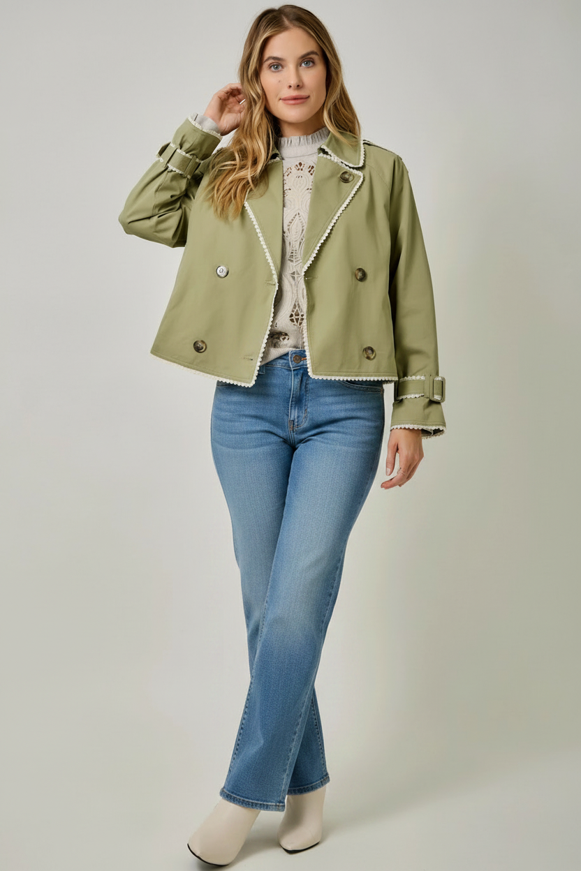 Lace Edge Short Trench Coat