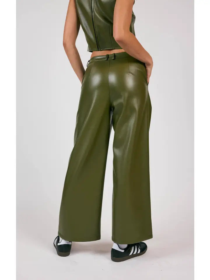 NEW ERA WIDE LEG FAUX LEATHER PANTS