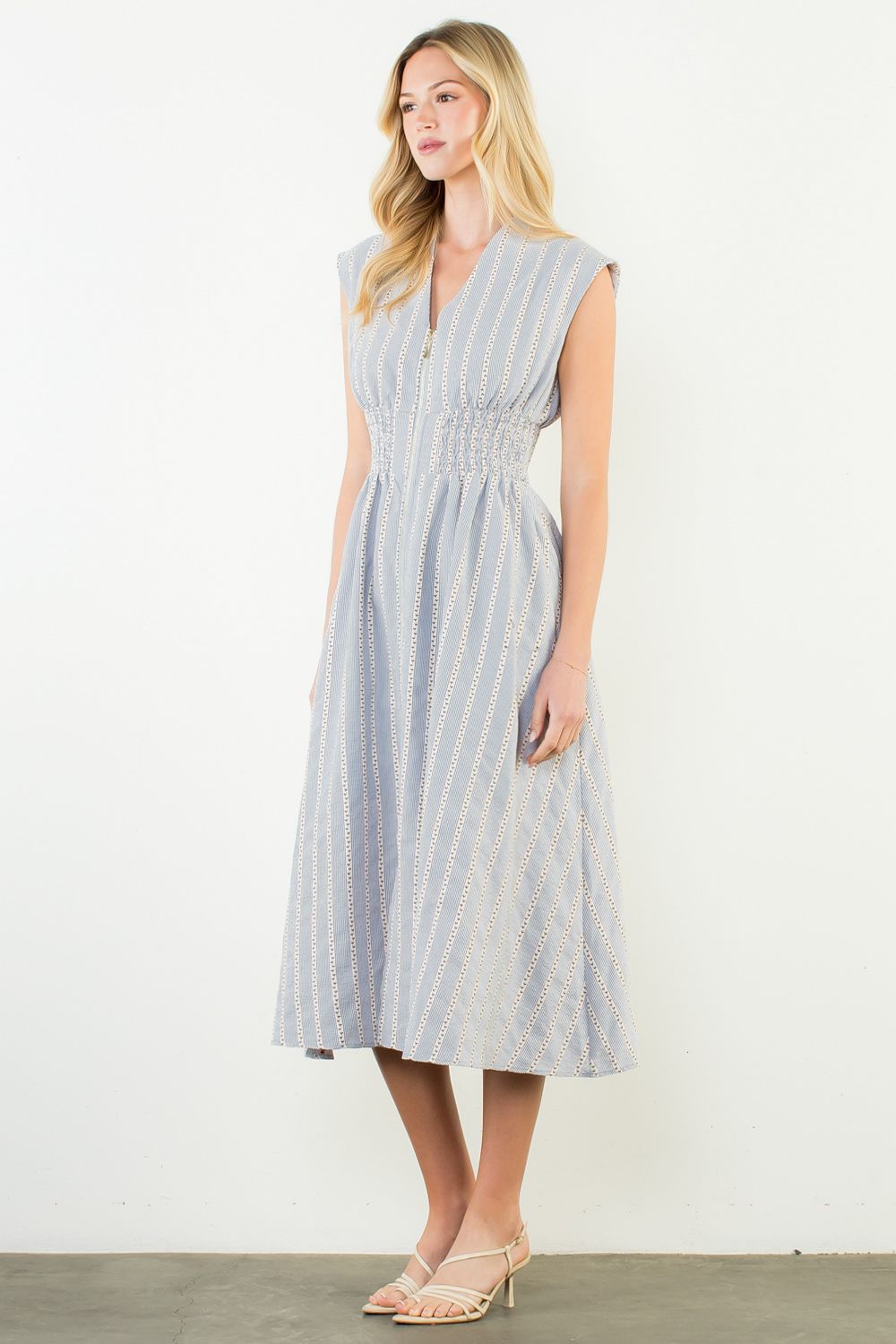 Sleeveless Striped Pattern V-Neck Dress