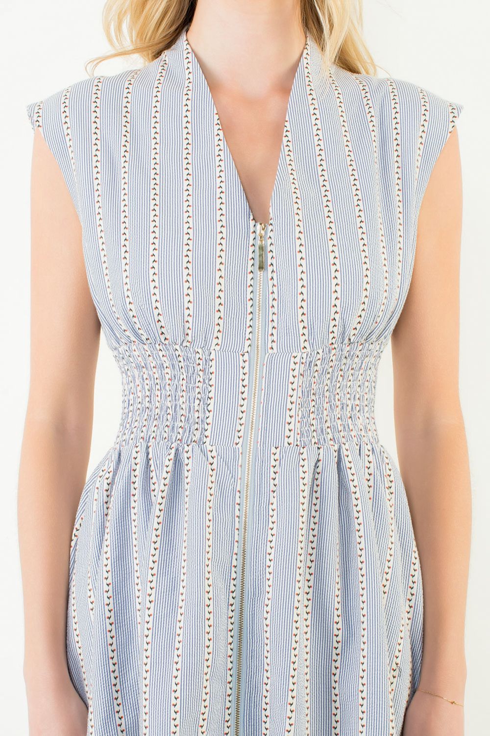 Sleeveless Striped Pattern V-Neck Dress
