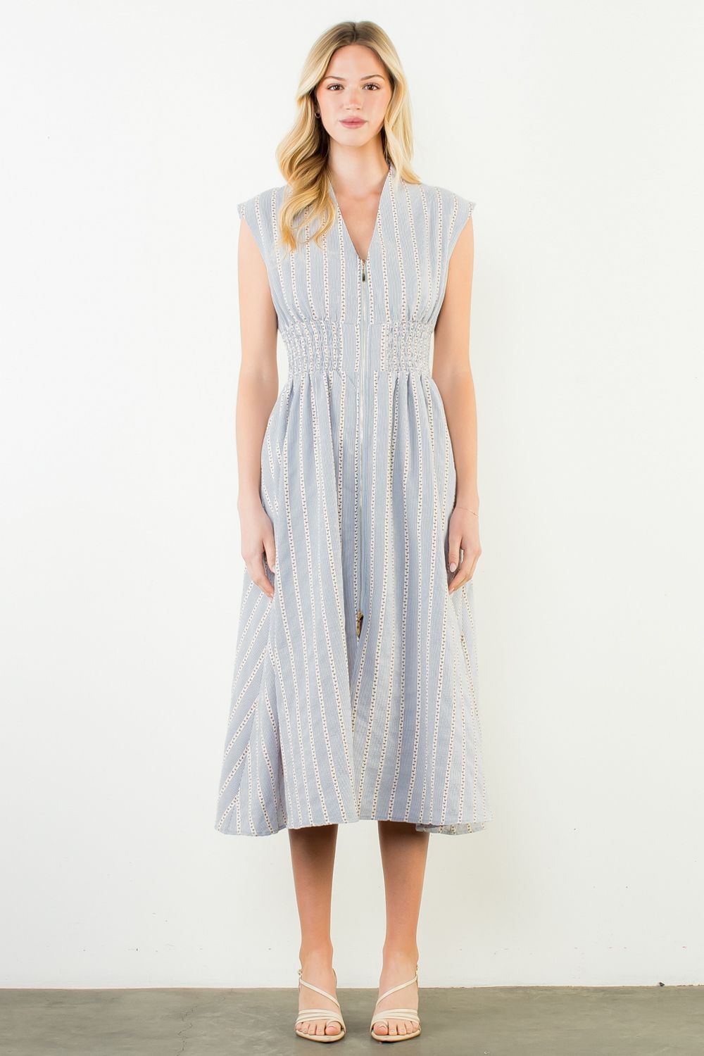 Sleeveless Striped Pattern V-Neck Dress