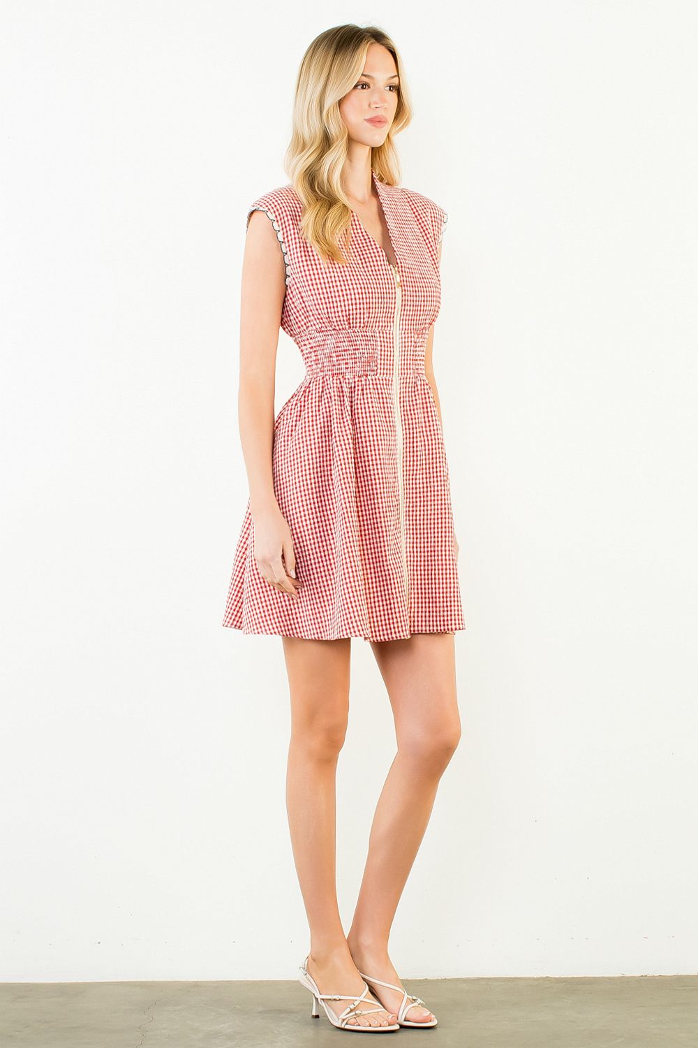 Front Zip Short Gingham Dress