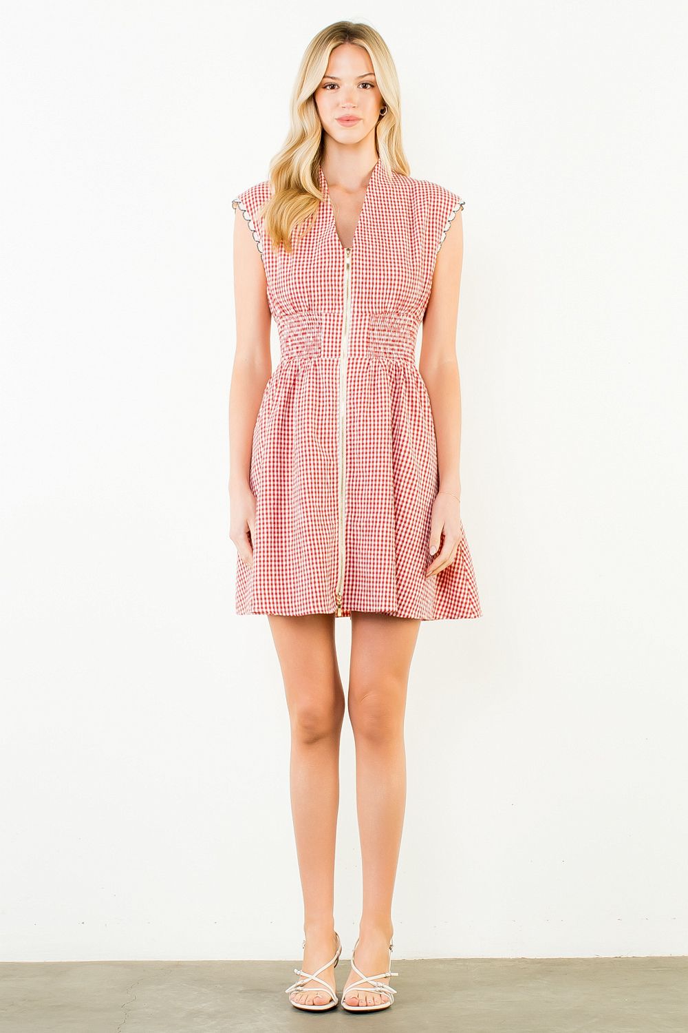 Front Zip Short Gingham Dress