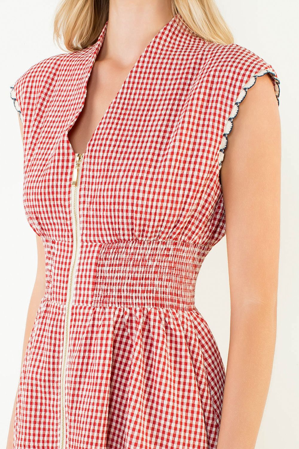 Front Zip Short Gingham Dress